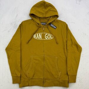 Kangol Hoodie Mens XL Mustard Yellow Embroidered Kangaroo Logo Streetwear